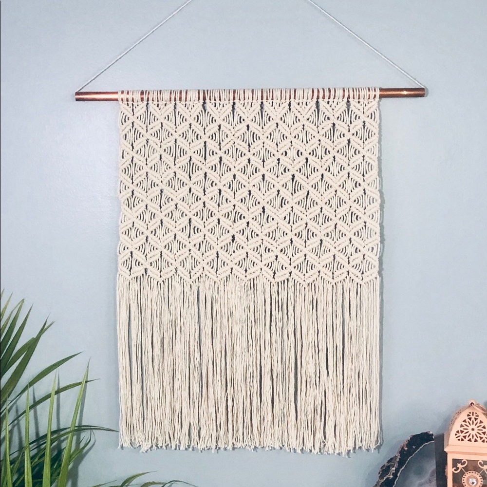 Macrame Wall Hanging on Copper Dowel Woven Cotton